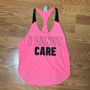 I DONUT CARE VICTORIA SECRET PINK RACERBACK TANK TOP SIZE MEDIUM
